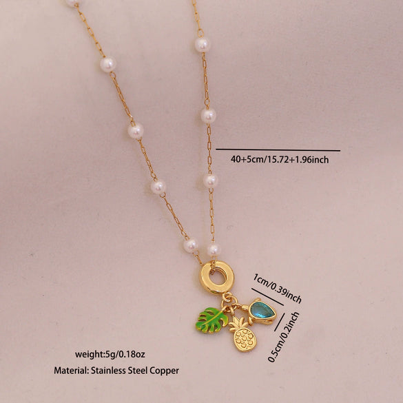Wholesale Cute Animal Pattern Stainless Steel Marine Turtle Fishtail Clavicle Imitation Pearl Necklace