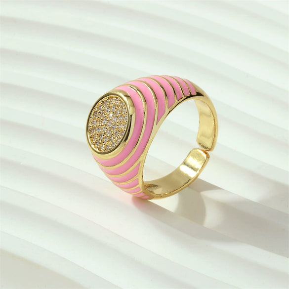 Wholesale Cute Candy Color Zircon Index Finger Ring For Women Copper Drop Oil Geometric Style