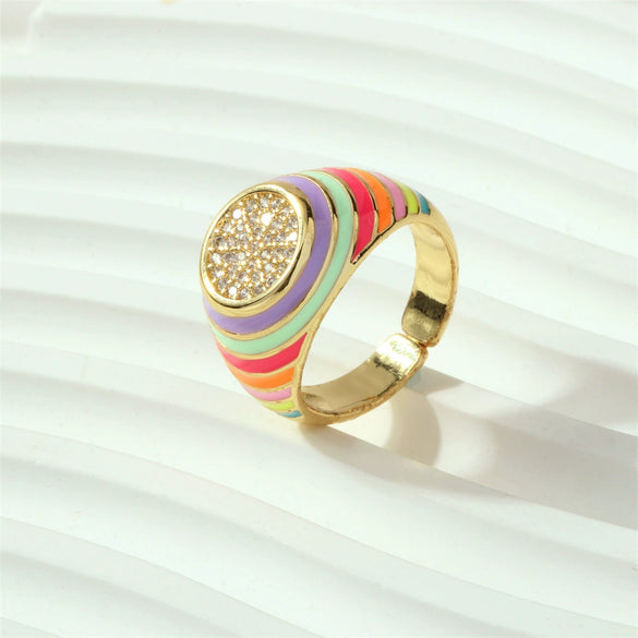 Wholesale Cute Candy Color Zircon Index Finger Ring For Women Copper Drop Oil Geometric Style