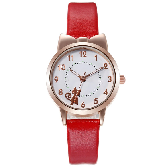 Wholesale Cute Cartoon Cat Luminous Women's Quartz Watch With Alloy Case Imitation Leather Strap And Round Dial