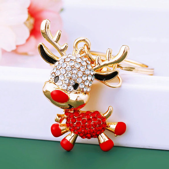 Wholesale Cute Christmas Elk Cartoon Metal Keychain For Men And Women Couple As Bag Pendant Key Ring Gift