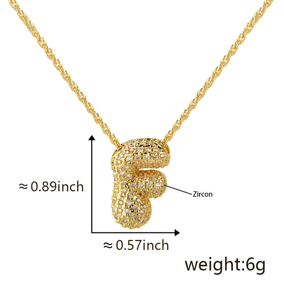Wholesale Cute Chubby Letter Pendant Necklace Copper Inlaid Zircon Electroplated