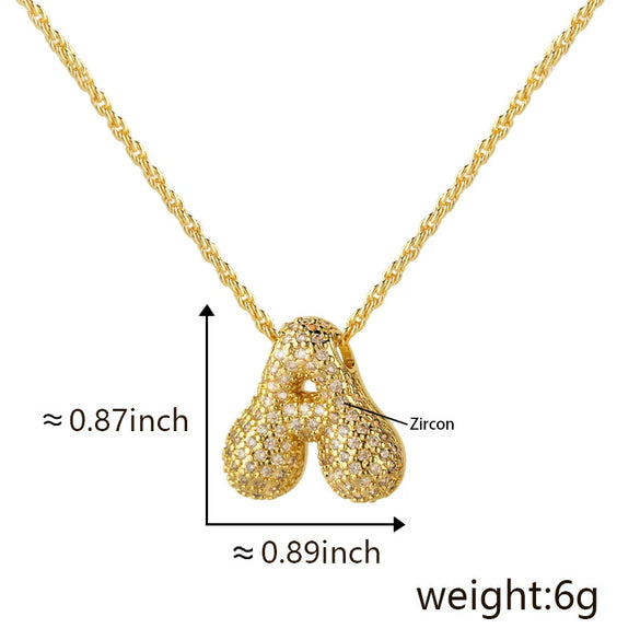 Wholesale Cute Chubby Letter Pendant Necklace Copper Inlaid Zircon Electroplated
