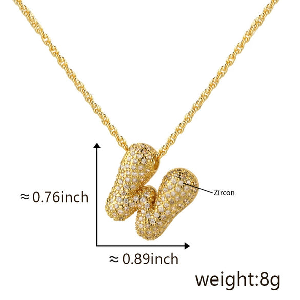 Wholesale Cute Chubby Letter Pendant Necklace Copper Inlaid Zircon Electroplated