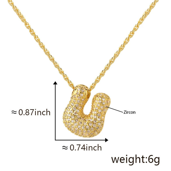 Wholesale Cute Chubby Letter Pendant Necklace Copper Inlaid Zircon Electroplated