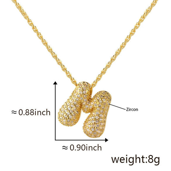 Wholesale Cute Chubby Letter Pendant Necklace Copper Inlaid Zircon Electroplated