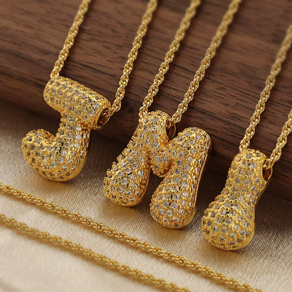Wholesale Cute Chubby Letter Pendant Necklace Copper Inlaid Zircon Electroplated
