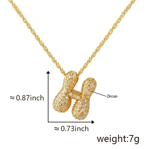 Wholesale Cute Chubby Letter Pendant Necklace Copper Inlaid Zircon Electroplated