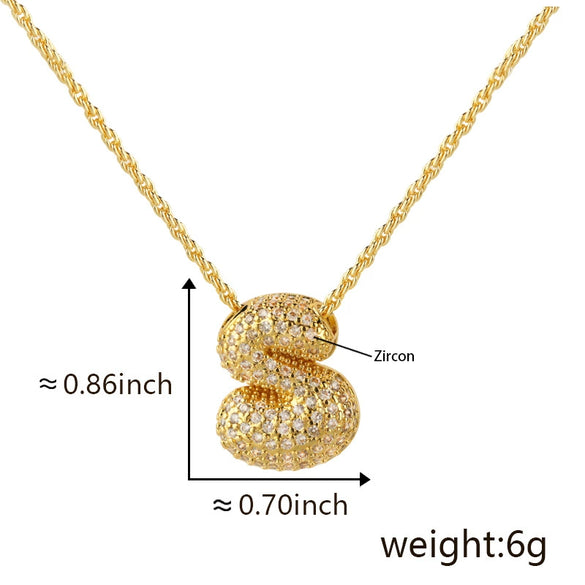 Wholesale Cute Chubby Letter Pendant Necklace Copper Inlaid Zircon Electroplated