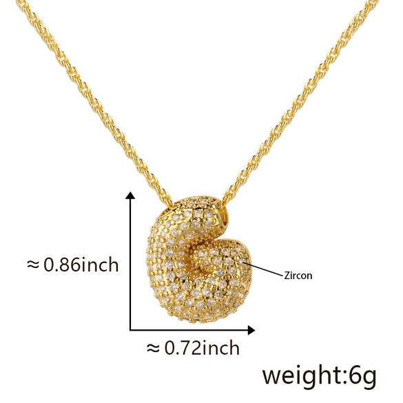 Wholesale Cute Chubby Letter Pendant Necklace Copper Inlaid Zircon Electroplated
