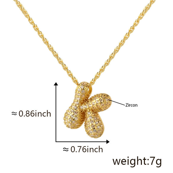 Wholesale Cute Chubby Letter Pendant Necklace Copper Inlaid Zircon Electroplated