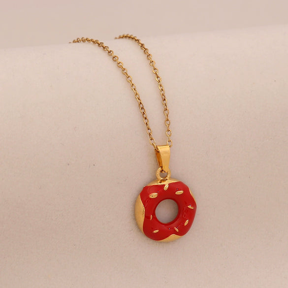 Wholesale Cute Donut Ice Cream Pendant Necklace Stainless Steel Jewelry