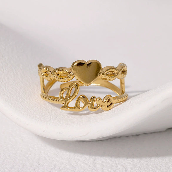 Wholesale Cute Electroplated Heartshaped Stainless Steel Open Ring For Women