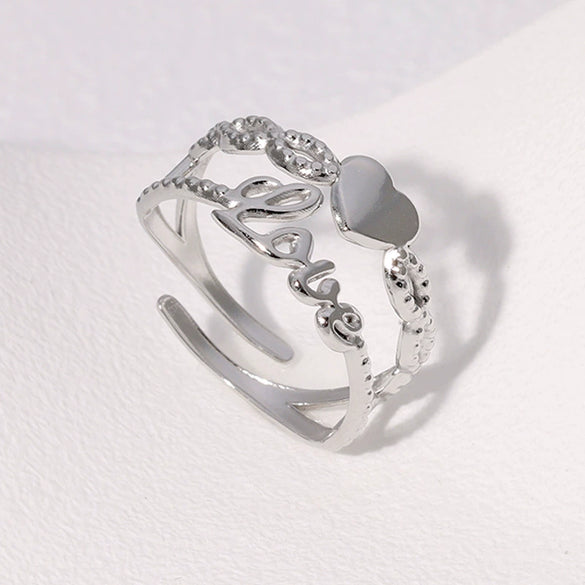 Wholesale Cute Electroplated Heartshaped Stainless Steel Open Ring For Women
