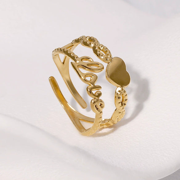 Wholesale Cute Electroplated Heartshaped Stainless Steel Open Ring For Women