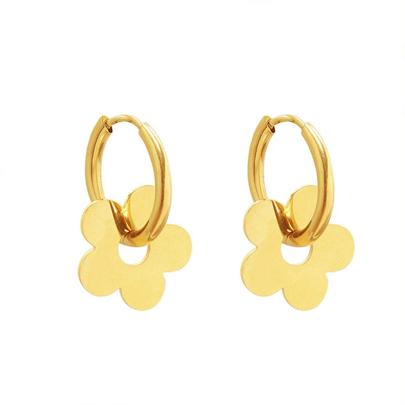 Wholesale Cute Flower Earrings Titanium Steel Electroplated With 18K Real Gold Christmas Style Geometric Design