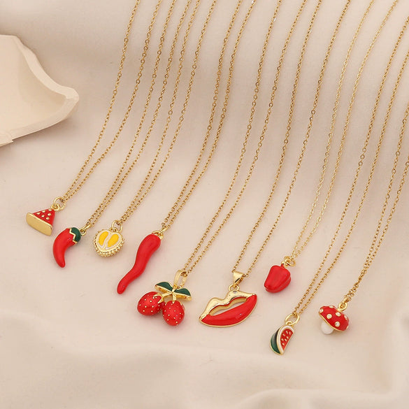 Wholesale Cute Fruit Pendant Stainless Steel And Copper Jewelry With Dripping Oil Processing For Women