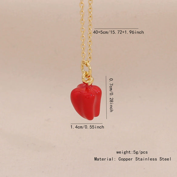 Wholesale Cute Fruit Pendant Stainless Steel And Copper Jewelry With Dripping Oil Processing For Women