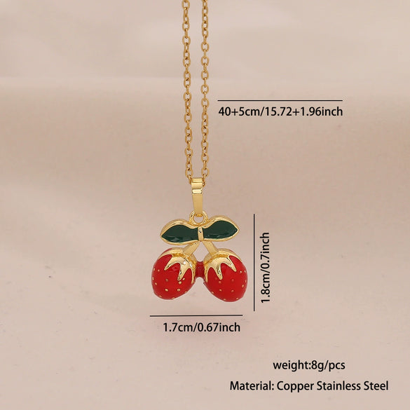 Wholesale Cute Fruit Pendant Stainless Steel And Copper Jewelry With Dripping Oil Processing For Women