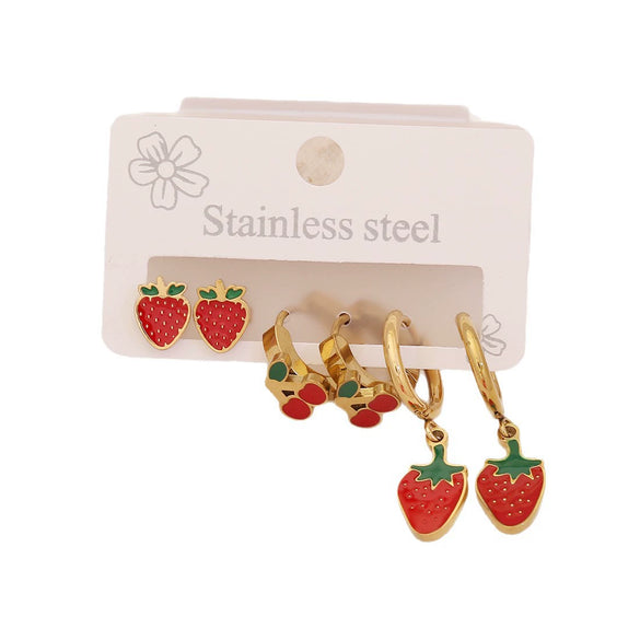 Wholesale Cute Fruit Shaped Stainless Steel Earrings With Dripping Oil Design For Women