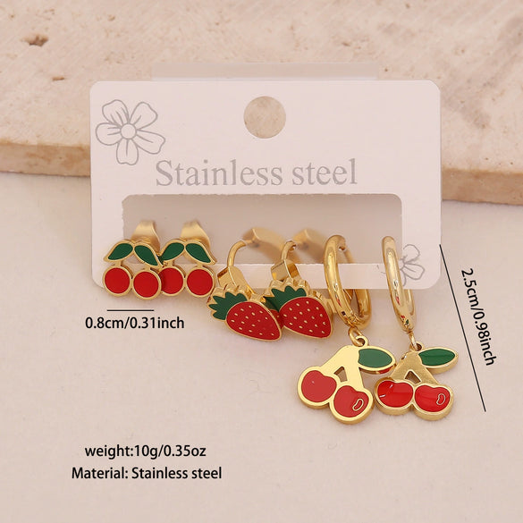 Wholesale Cute Fruit Shaped Stainless Steel Earrings With Dripping Oil Design For Women