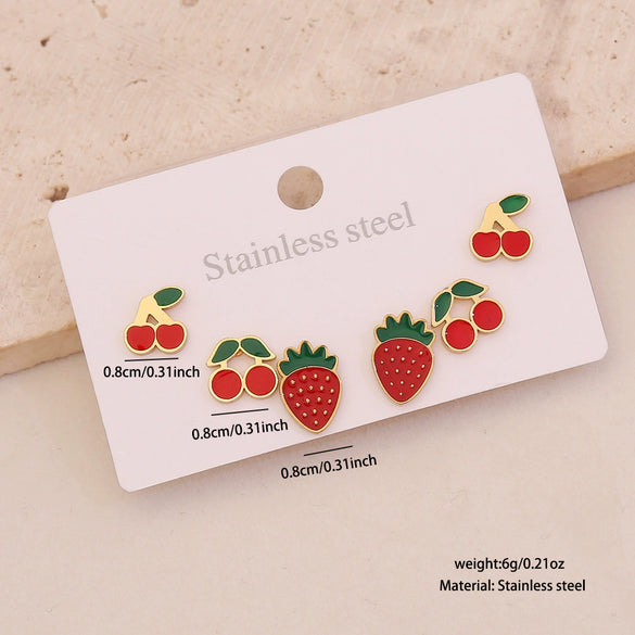 Wholesale Cute Fruit Shaped Stainless Steel Earrings With Dripping Oil Design For Women