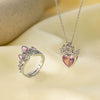 Wholesale Cute Girl Crown Pink Diamond Necklace Ring Set With O Chain Made Of Titanium Steel And Copper Electroplated