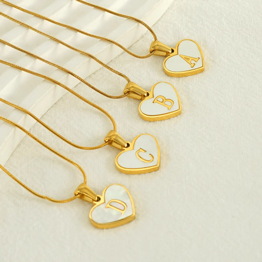 304 Stainless Steel 18K Gold Plated Cute Polishing Plating Inlay Heart Shape Shell Pendant Necklace