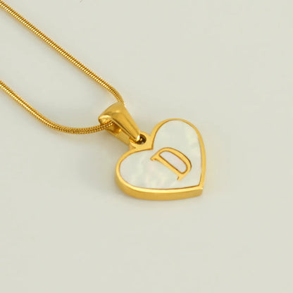 304 Stainless Steel 18K Gold Plated Cute Polishing Plating Inlay Heart Shape Shell Pendant Necklace