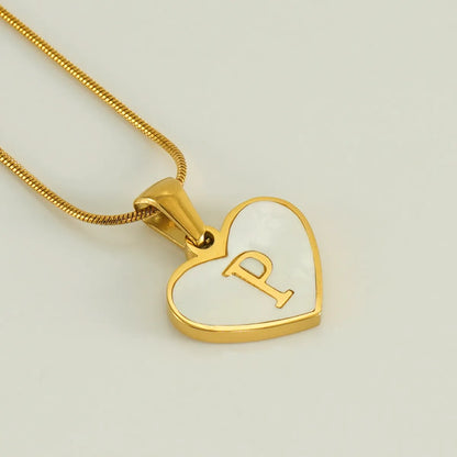 304 Stainless Steel 18K Gold Plated Cute Polishing Plating Inlay Heart Shape Shell Pendant Necklace