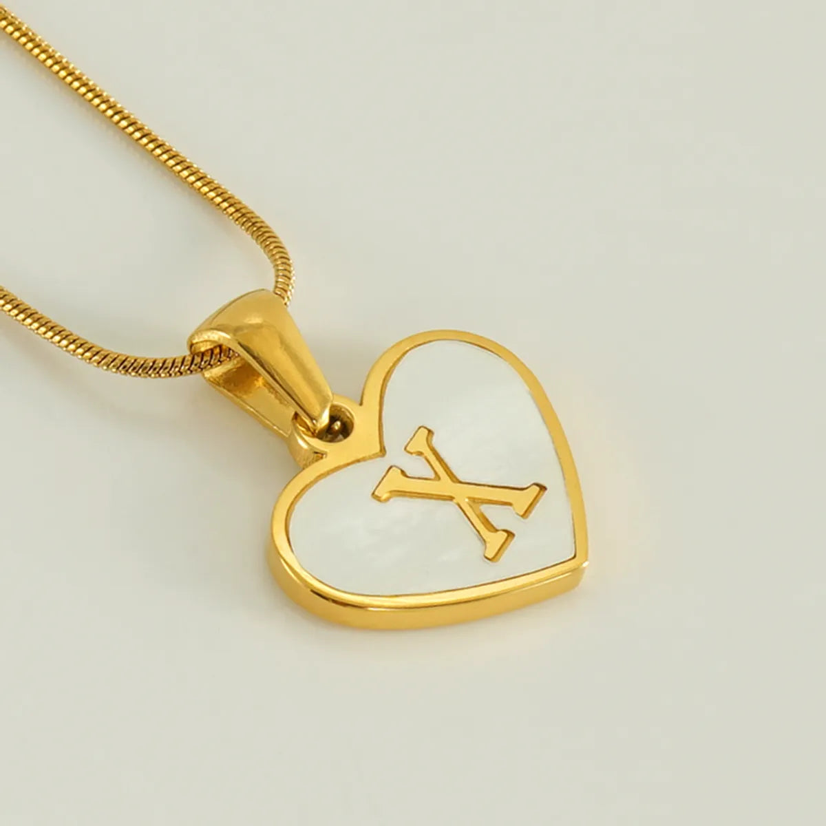 304 Stainless Steel 18K Gold Plated Cute Polishing Plating Inlay Heart Shape Shell Pendant Necklace