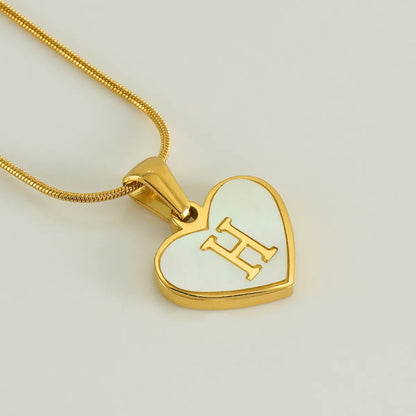 304 Stainless Steel 18K Gold Plated Cute Polishing Plating Inlay Heart Shape Shell Pendant Necklace