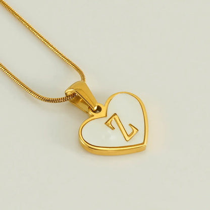 304 Stainless Steel 18K Gold Plated Cute Polishing Plating Inlay Heart Shape Shell Pendant Necklace