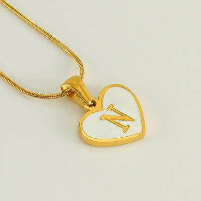 304 Stainless Steel 18K Gold Plated Cute Polishing Plating Inlay Heart Shape Shell Pendant Necklace