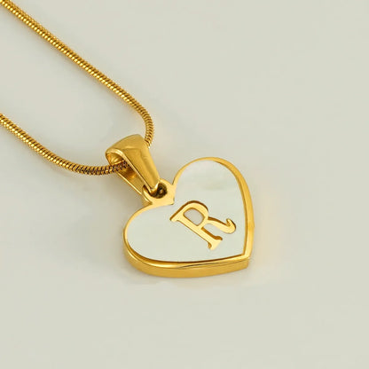 304 Stainless Steel 18K Gold Plated Cute Polishing Plating Inlay Heart Shape Shell Pendant Necklace