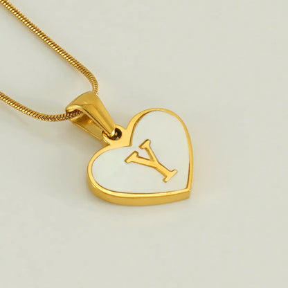 304 Stainless Steel 18K Gold Plated Cute Polishing Plating Inlay Heart Shape Shell Pendant Necklace