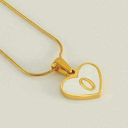 304 Stainless Steel 18K Gold Plated Cute Polishing Plating Inlay Heart Shape Shell Pendant Necklace