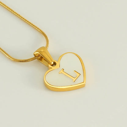 304 Stainless Steel 18K Gold Plated Cute Polishing Plating Inlay Heart Shape Shell Pendant Necklace