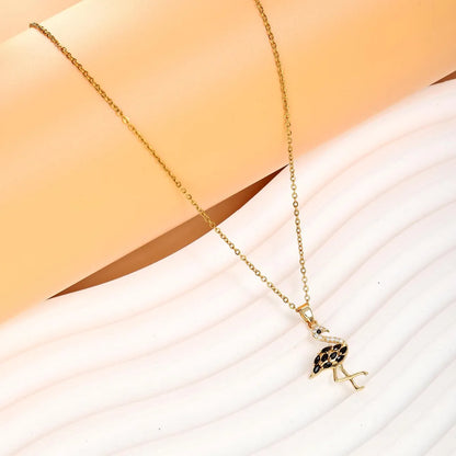 Wholesale Cute Lady Classic Style Flamingo Copper Inlay 18K Gold Plated Zircon Pendant Necklace