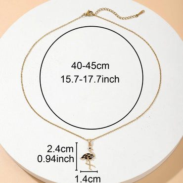 Wholesale Cute Lady Classic Style Flamingo Copper Inlay 18K Gold Plated Zircon Pendant Necklace