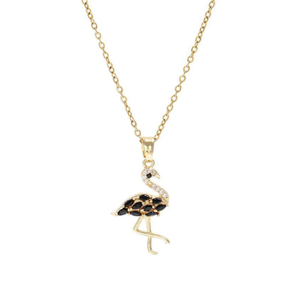 Wholesale Cute Lady Classic Style Flamingo Copper Inlay 18K Gold Plated Zircon Pendant Necklace