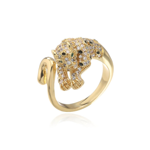 Wholesale Cute Leopard Open Ring Copper Plated With Microset Aaa Zircon For Women