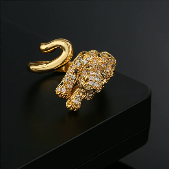Wholesale Cute Leopard Open Ring Copper Plated With Microset Aaa Zircon For Women