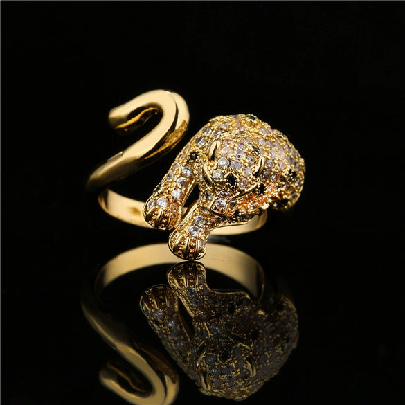 Wholesale Cute Leopard Open Ring Copper Plated With Microset Aaa Zircon For Women