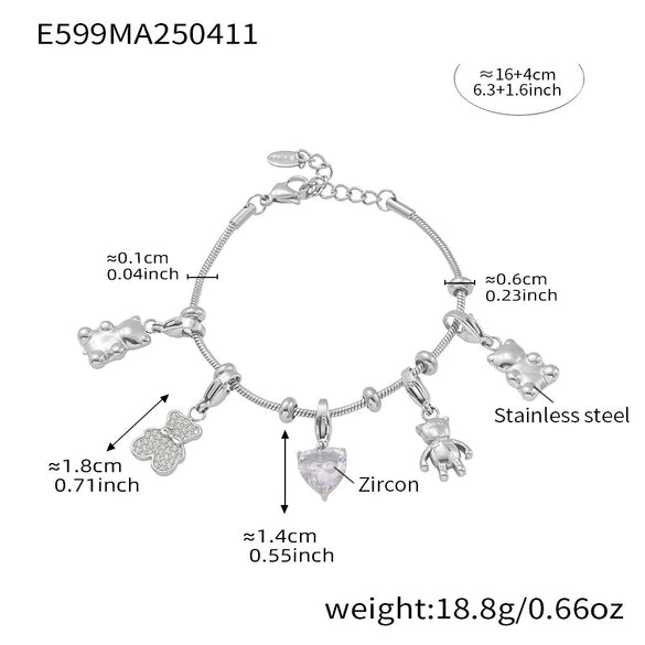 Wholesale Cute Little Bear Full Diamond 5A Zircon Multi Accessories Bracelet Titanium Steel 18K Real Gold Electroplated Geometric Jewelry For Women