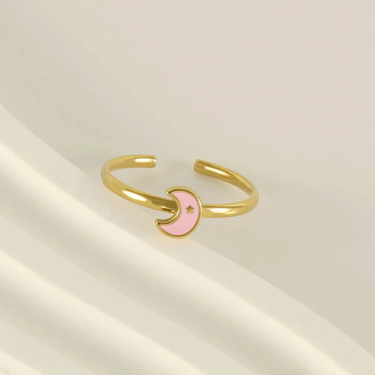 Wholesale Cute Moon Dolphin Heart Shape Stainless Steel 18k Gold Plated Open Ring