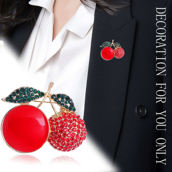 Wholesale Cute Plant Cherry Rhinestone Oil Drop Flower Corsage Fashion Oneword Pin Silk Towel Buckle Alloy Brooch With Dripping Oil Design