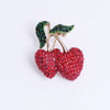 Wholesale Cute Plant Cherry Rhinestone Oil Drop Flower Corsage Fashion Oneword Pin Silk Towel Buckle Brooch Fruit Pattern Alloy Electroplated