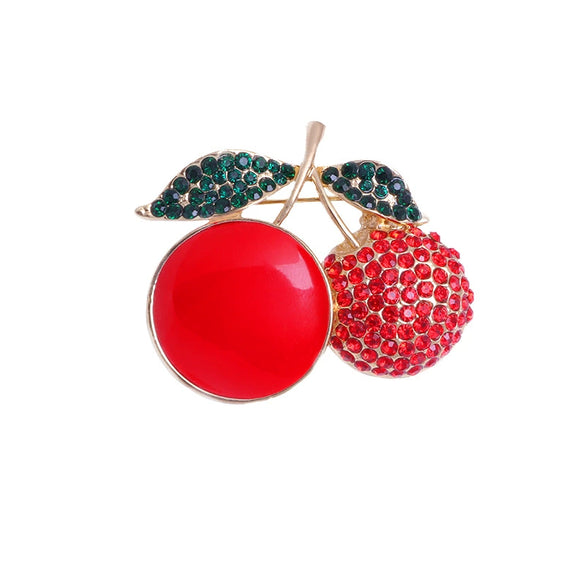 Wholesale Cute Plant Cherry Rhinestone Oil Drop Flower Corsage Fashion Oneword Pin Silk Towel Buckle Brooch Fruit Pattern Alloy Electroplated