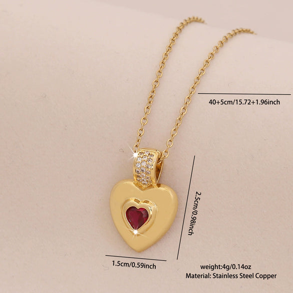 Wholesale Cute Red Love Heart Shape Pendant Necklace Light Luxury Stainless Steel Clavicle Chain